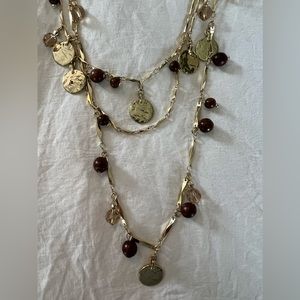 White House Black Market 3 strand gold with brown accents necklace